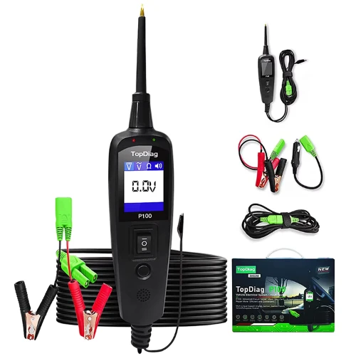 TopDiag P100 Professional Automotive Digital Voltage & Circuit Tester – 12V/24V Advanced Power Probe Diagnostic Tool Kit for Cars & Trucks | 2M AC/DC Electrical Test Lead Included