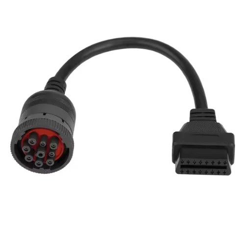 Heavy-Duty J1939 9-Pin to OBD2 16-Pin Diagnostic Cable – Male to Female Connector Adapter for Commercial Truck ECU Scanning & OBDII Interface Integration